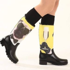 Arbeti Rain Boots colorful design with animal print dog drinks champagne!